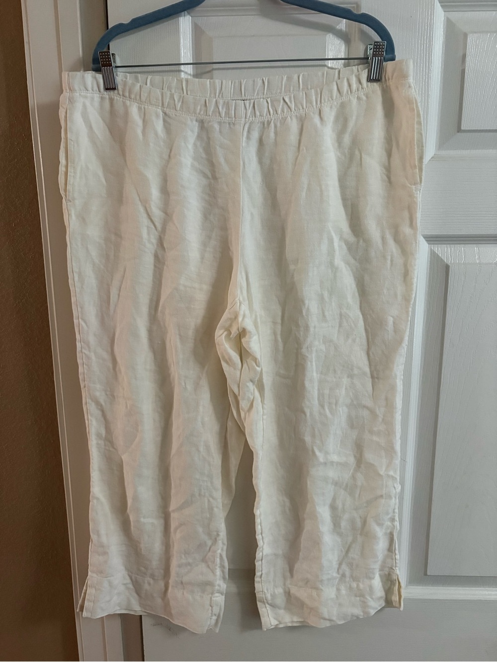 100% linen J Jill white cropped elastic waist pants beach summer vacation L